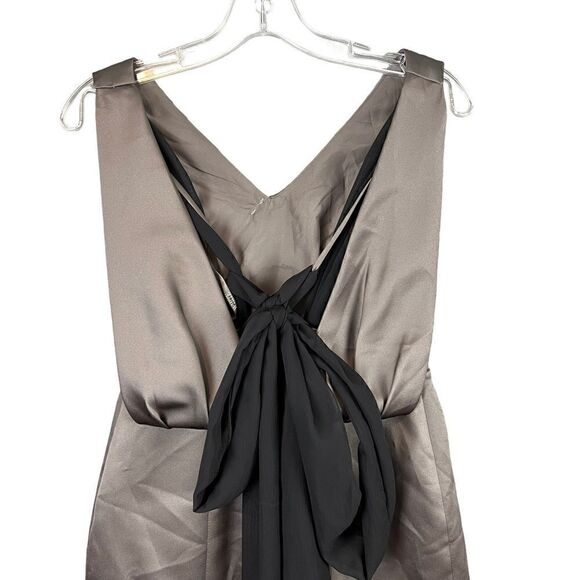 White Vera Wang Knee Length Sheath Dress Bronze Sash Back Tie Formal US 6 - Picture 6 of 13